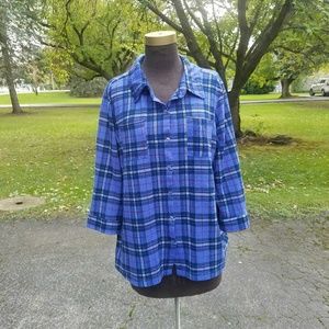 Women's 2X Plaid Purple and Black Top
